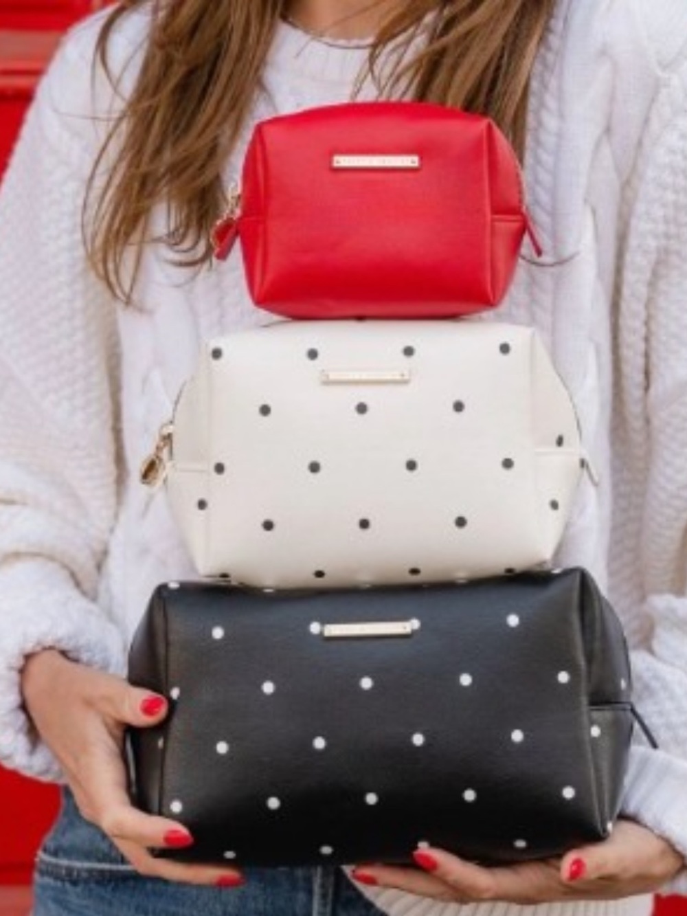 Poppy & Peonies Classic Polka Dot Cosmetic Bag - Black / White / Red
